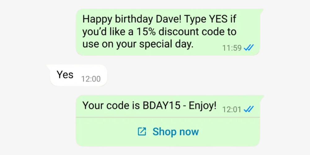 WhatsApp birthday discount flow example